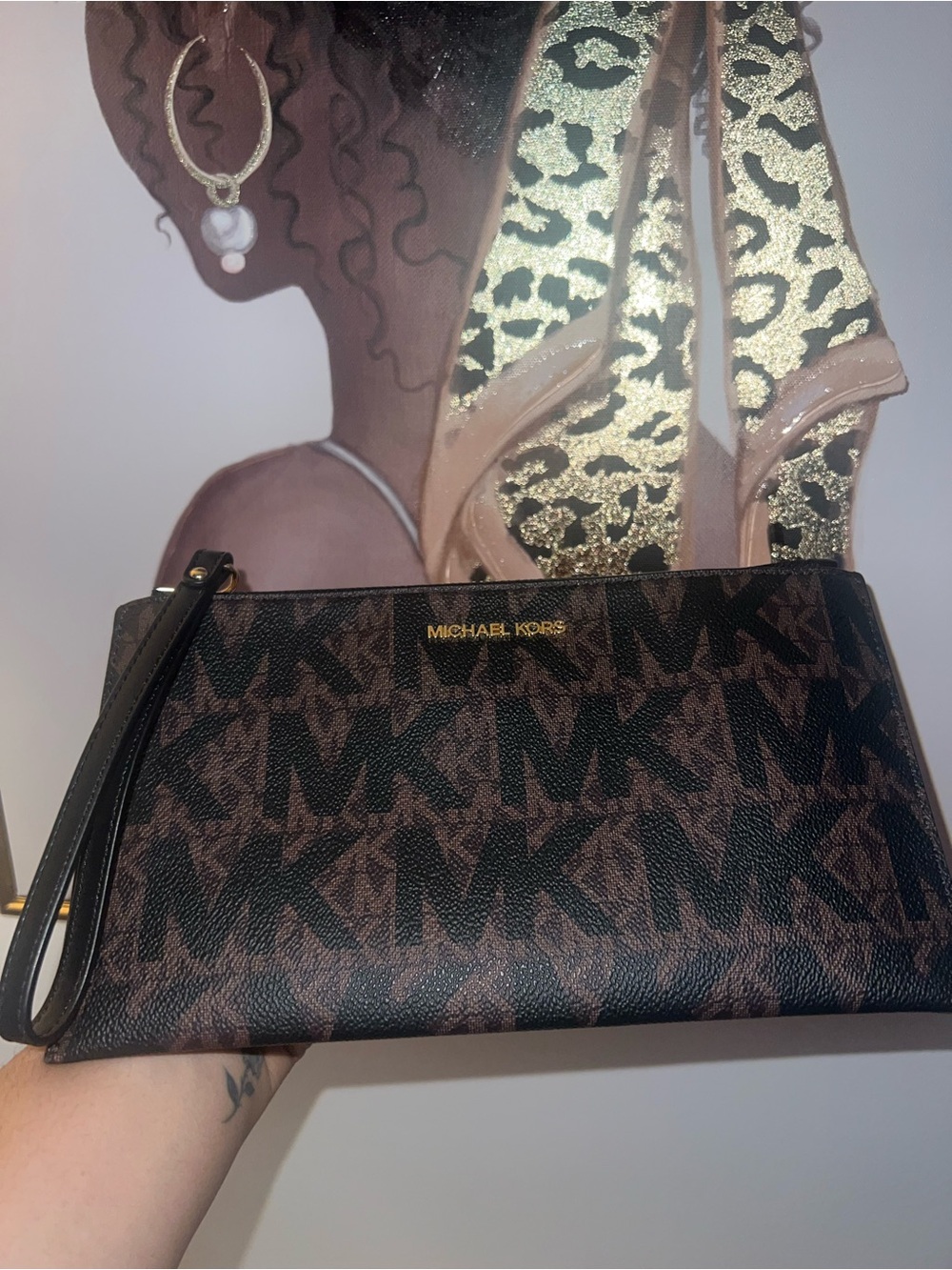 Michael Kors Brown and Black MK Logo Wristlet